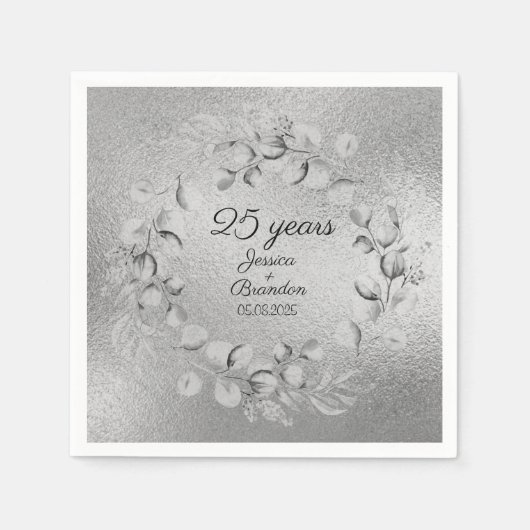 Serviette En Papier 25e anniversaire du Mariage d'Eucalyptus (Devant)