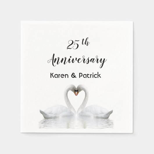 Serviette En Papier 25e anniversaire du mariage les cygnes blancs aime (Devant)