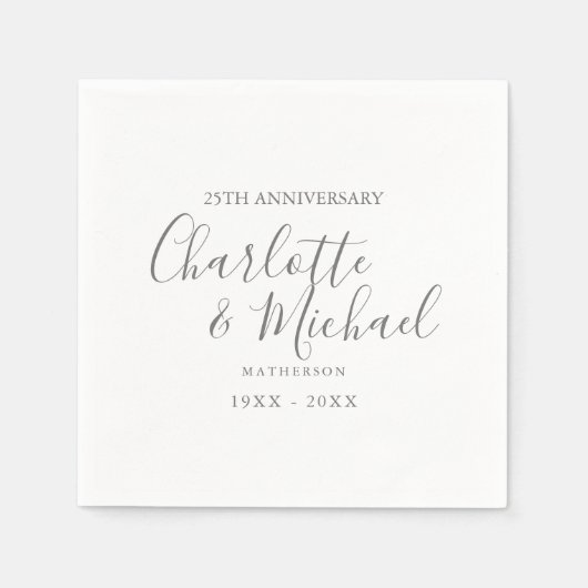 Serviette En Papier 25e anniversaire du Mariage signature simple d'arg (Devant)