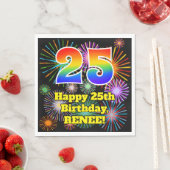 Serviette En Papier 25e anniversaire : Fun Motif Fireworks + Rainbow 2 (En situation)