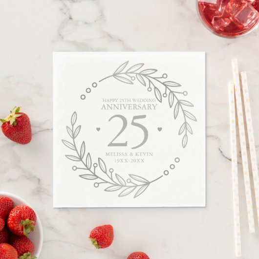 Serviette En Papier 25e anniversaire Mariage cadre botanique or (En situation)