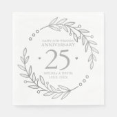 Serviette En Papier 25e anniversaire Mariage cadre botanique or (Devant)