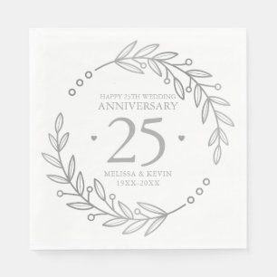 Serviette En Papier 25e anniversaire Mariage cadre botanique or
