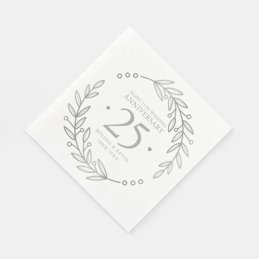 Serviette En Papier 25e anniversaire Mariage cadre botanique or (Coin)