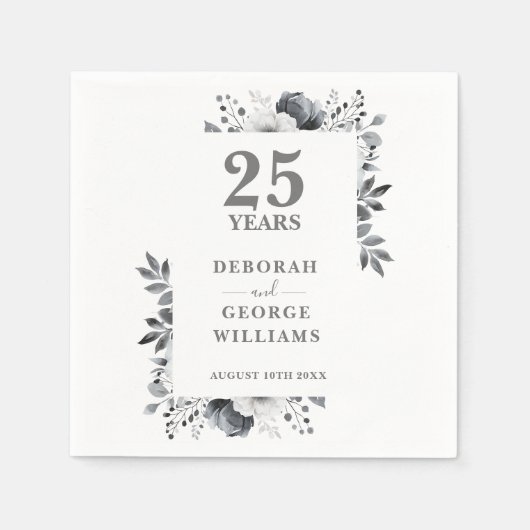 Serviette En Papier 25e anniversaire Mariage classique de la florale d (Devant)