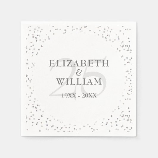 Serviette En Papier 25e anniversaire Mariage d'argent Chic Confetti (Devant)