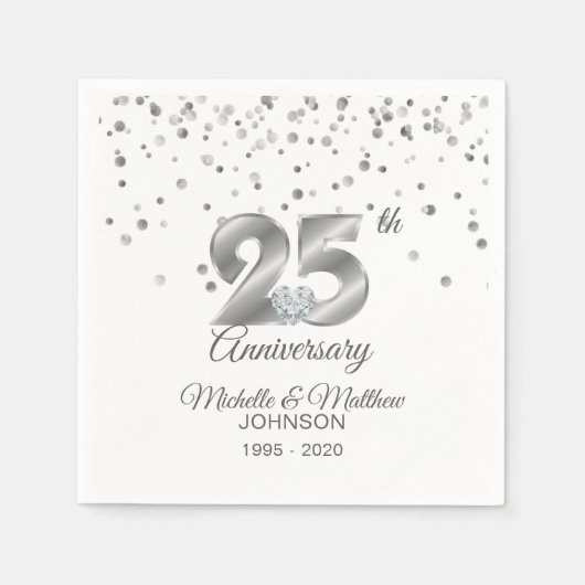 Serviette En Papier 25e anniversaire Mariage d'argent personnalisé (Devant)