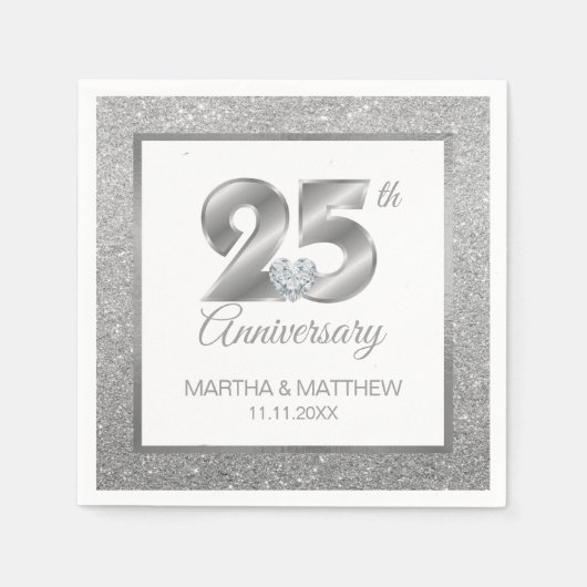 Serviette En Papier 25e anniversaire Mariage d'argent personnalisé (Devant)