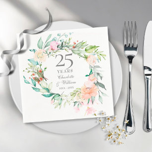 Serviette En Papier 25e anniversaire Mariage d'argent Roses Garland