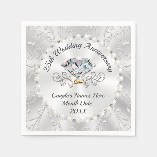 Serviette En Papier 25e anniversaire Mariage d'argent serviettes, 3 ta (Devant)