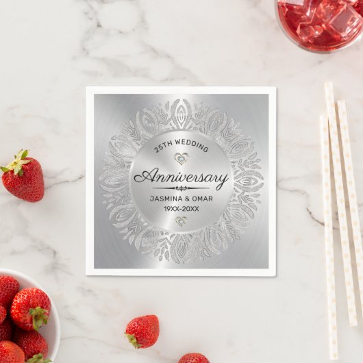 Serviette En Papier 25e anniversaire mariage parties scintillant argen (En situation)