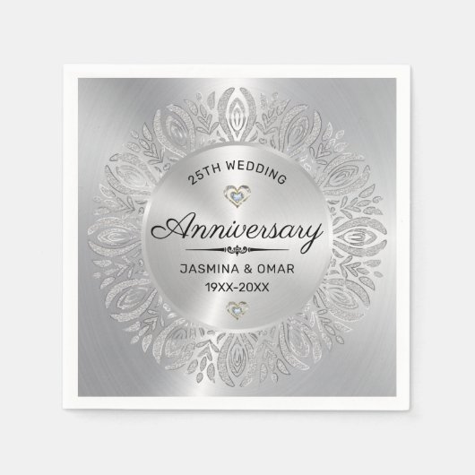 Serviette En Papier 25e anniversaire mariage parties scintillant argen (Devant)
