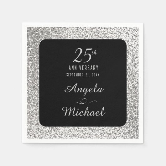 Serviette En Papier 25e anniversaire Mariage Parties scintillant d'arg (Devant)