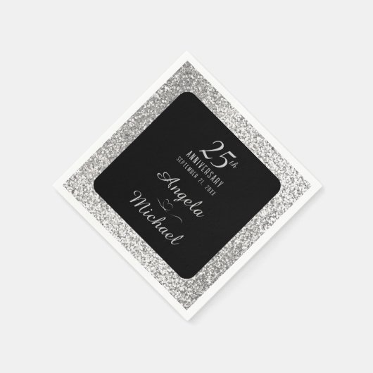 Serviette En Papier 25e anniversaire Mariage Parties scintillant d'arg (Coin)