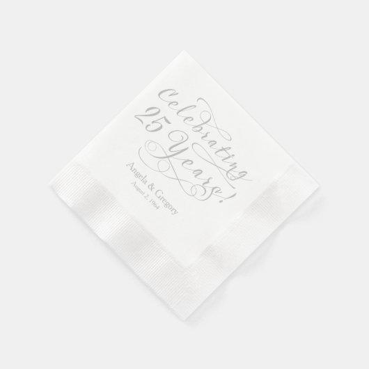 Serviette En Papier 25e anniversaire Mariage personnalisé Silver White (Coin)