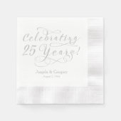 Serviette En Papier 25e anniversaire Mariage personnalisé Silver White (Devant)