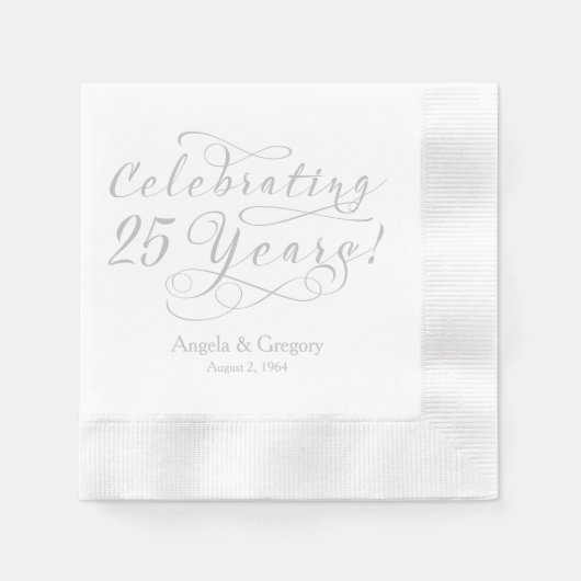 Serviette En Papier 25e anniversaire Mariage personnalisé Silver White (Devant)