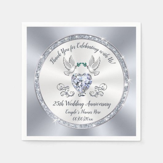 Serviette En Papier 25e anniversaire Mariage serviettes, argent (Devant)