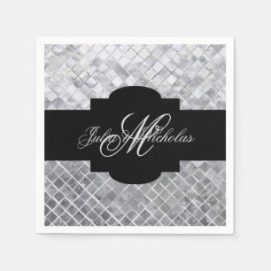 Serviette En Papier 25e anniversaire Monogrammed Black & Silver