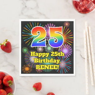 Serviette En Papier 25e anniversaire : Motif Fun Fireworks + Arc-en-ci