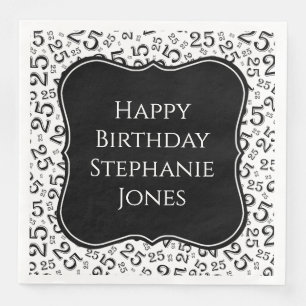 Serviette En Papier 25e anniversaire Noir/Blanc Motif du numéro de sup