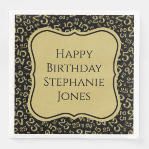 Serviette En Papier 25e anniversaire Noir/Or Motif numéro de support