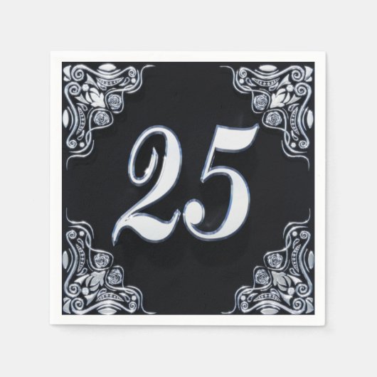 Serviette En Papier 25e anniversaire ou anniversaire Regal Argent Noir (Devant)