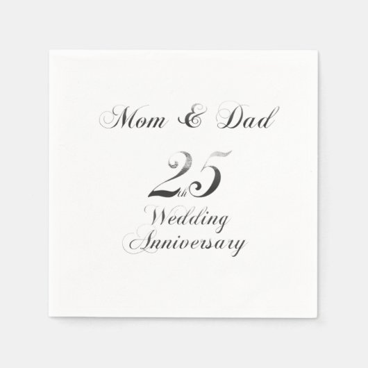 Serviette En Papier 25e Anniversaire Parents Mariage d'argent (Devant)