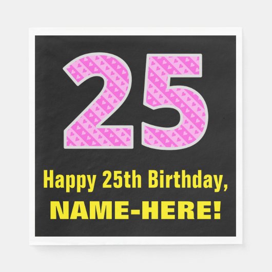 Serviette En Papier 25e anniversaire : Pink Stripes and Hearts "25" + (Devant)