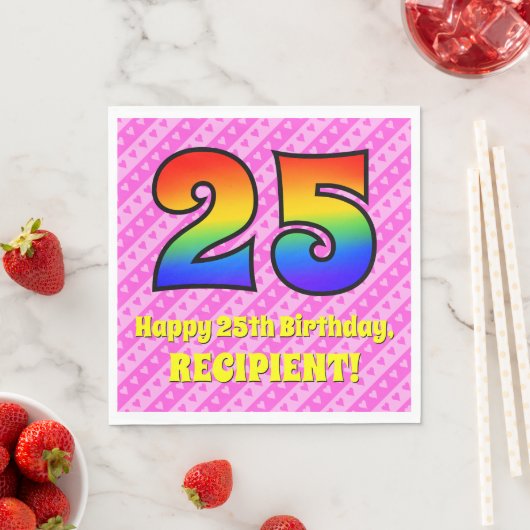Serviette En Papier 25e anniversaire : Pink Stripes & Hearts, Arc-en-c (En situation)