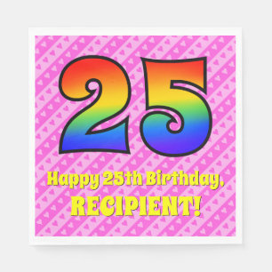 Serviette En Papier 25e anniversaire : Pink Stripes & Hearts, Rainbow 