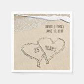 Serviette En Papier 25e Anniversaire Plage Coeurs serviettes (Devant)