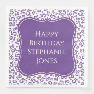 Serviette En Papier 25e anniversaire violet/blanc Motif du numéro de s