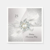 Serviette En Papier 25e Mariage Parti Pearl White Silver (Devant)