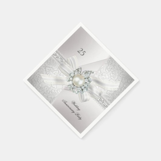 Serviette En Papier 25e Mariage Parti Pearl White Silver (Coin)
