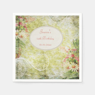 Serviette En Papier 25ème anniversaire et fleurs sauvages de bonbon