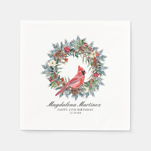 Serviette En Papier 25th Birthday Red Cardinal Wreath Custom Cocktail (Devant)