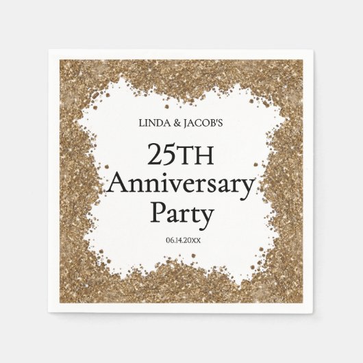 Serviette En Papier 25th Wedding Anniversary Gold Faux Glitter  (Devant)