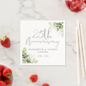 Serviette En Papier 25th Wedding Anniversary Greenery Silver Script (En situation)