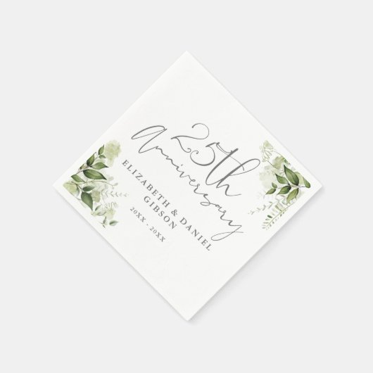 Serviette En Papier 25th Wedding Anniversary Greenery Silver Script (Coin)