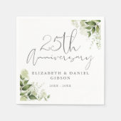 Serviette En Papier 25th Wedding Anniversary Greenery Silver Script (Devant)