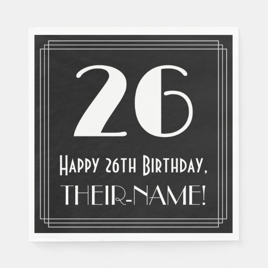 Serviette En Papier 26e anniversaire ~ Art Déco Inspiré Look "26", Nom (Devant)