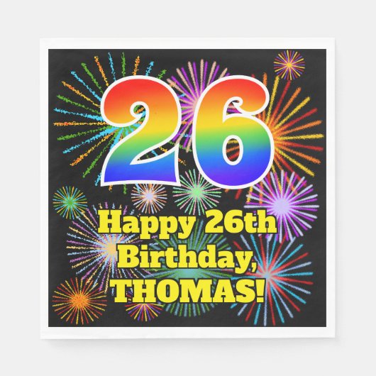 Serviette En Papier 26e anniversaire : Fun Motif feux d'artifice + Arc (Devant)