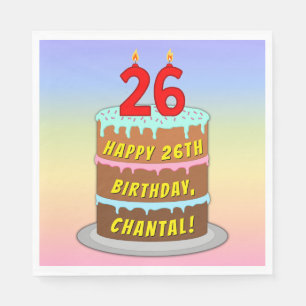 Serviette En Papier 26e anniversaire : Gâteau et bougies amusants + No