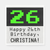 Serviette En Papier 26e anniversaire - Nerdy / Geeky Style "26" & Nom (Devant)