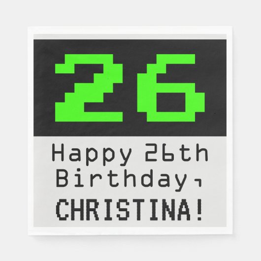Serviette En Papier 26e anniversaire - Nerdy / Geeky Style "26" & Nom (Devant)