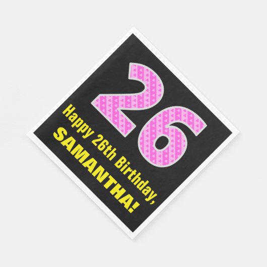 Serviette En Papier 26e anniversaire : Pink Stripes and Hearts "26" +  (Coin)