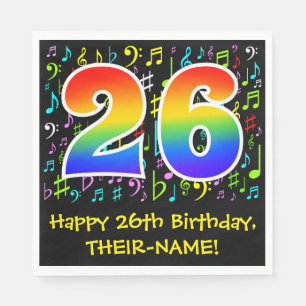 Serviette En Papier 26e anniversaire - Symboles de musique colorée, Ar