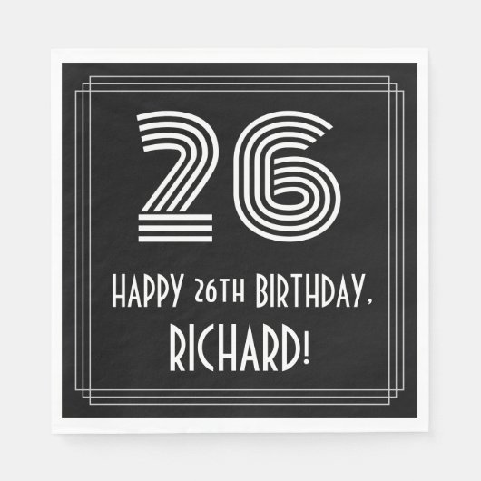 Serviette En Papier 26ème anniversaire : Art Déco Inspiré Look "26" + (Devant)