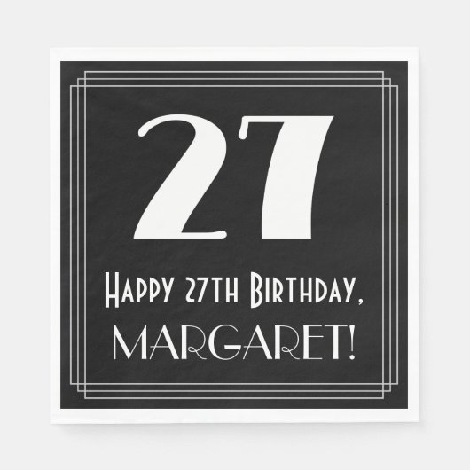 Serviette En Papier 27e anniversaire ~ Art Déco Inspiré Look "27", Nom (Devant)
